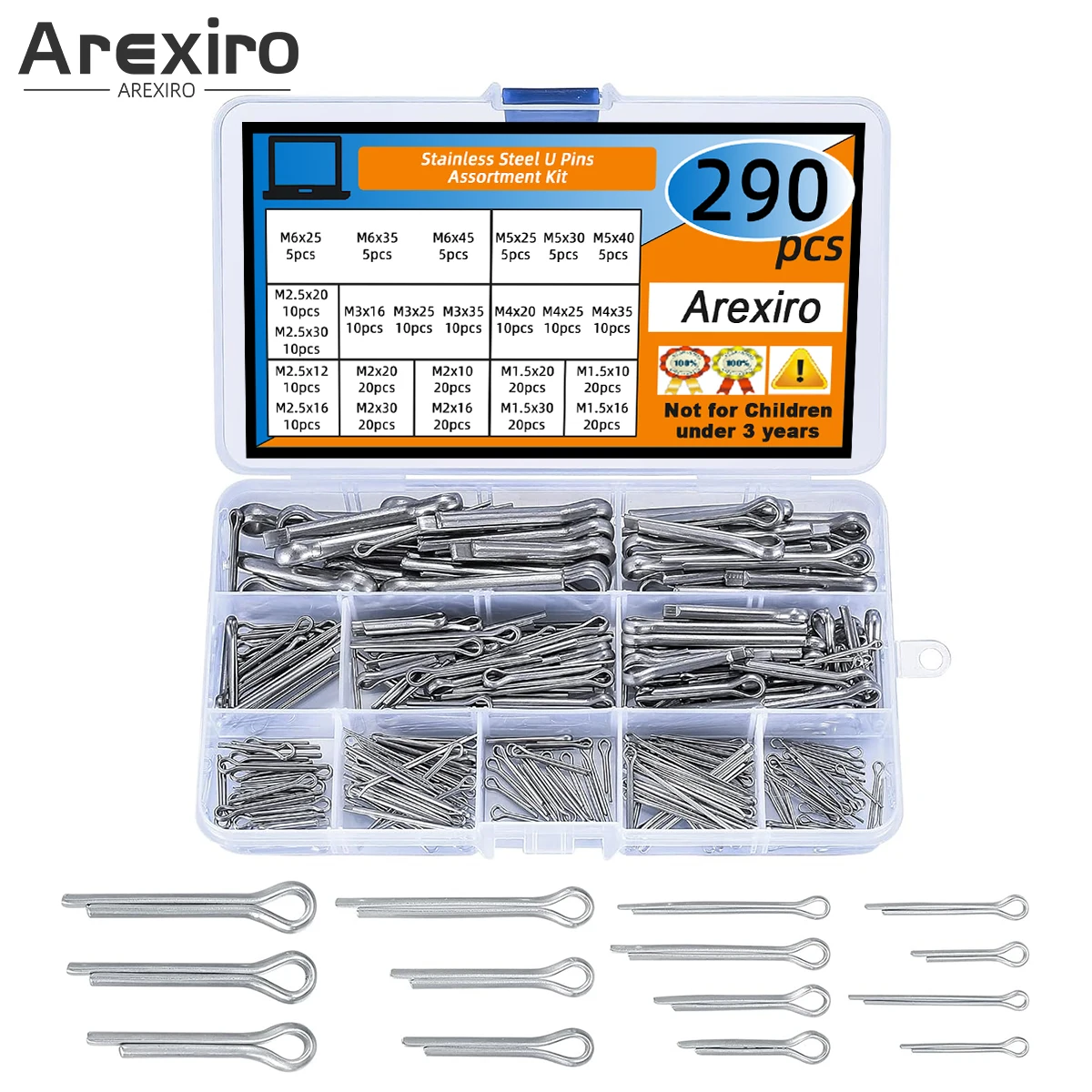 

290 шт., комплект разделенных штифтов из нержавеющей стали, в ассортименте из 24 размеров для ремонта автомобильной механики, гаража, мастерской