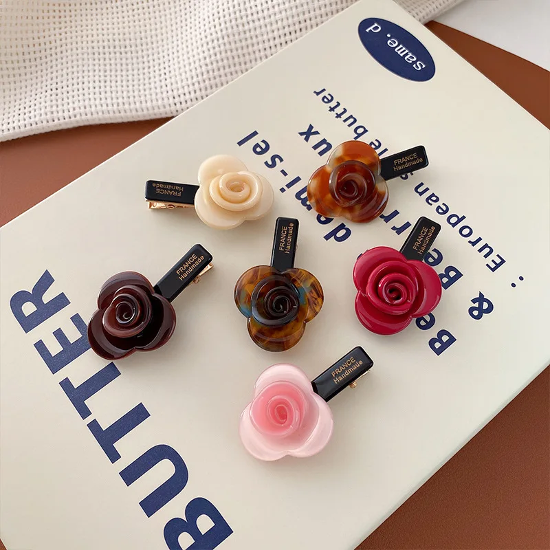 헤어 클립 아세테이트 우아한 장미꽃 바레트 머리 묶는 사이드 클립 앞머리 클립 고급 핀자스 파라 엘 카벨로 집게핀