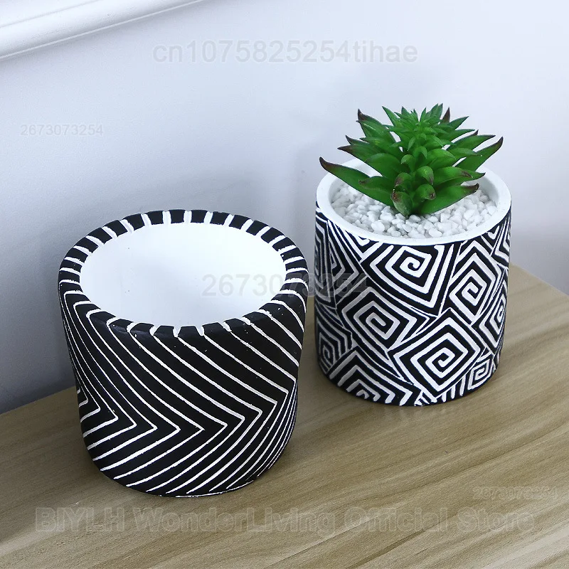 Nordic Vertical Pattern Simple Cement Flower Pot for Home Office Decor Succulent Propagation Stations Green Plant Ornament