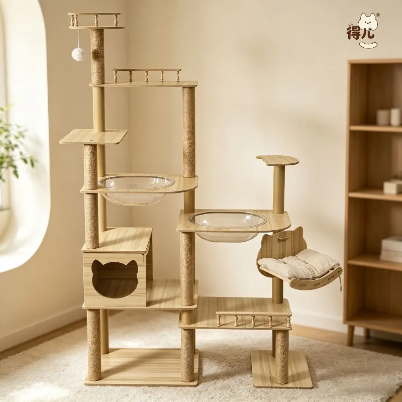 Large Multi-storey Villa, Climber with Double Capsule Cat House & Swing Hammock, Indoor Cat Toy