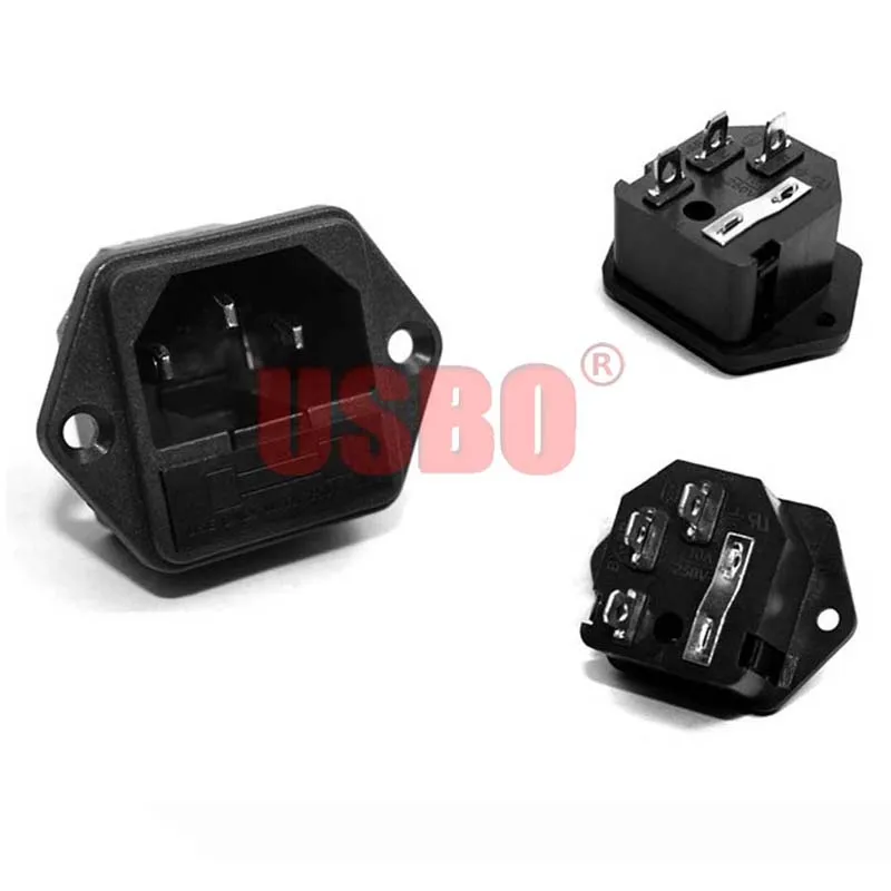 Supply Black Copper 10A 250V IEC320-C14 with FUSE universal electrical AC power socket PDU industrial cabinet wiring socket