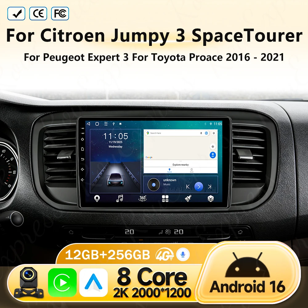 Android 16 Car Video For Citroen Jumpy 3 SpaceTourer For Peugeot Expert 3 For Toyota Proace 2016 - 2021 Android GPS Navigation