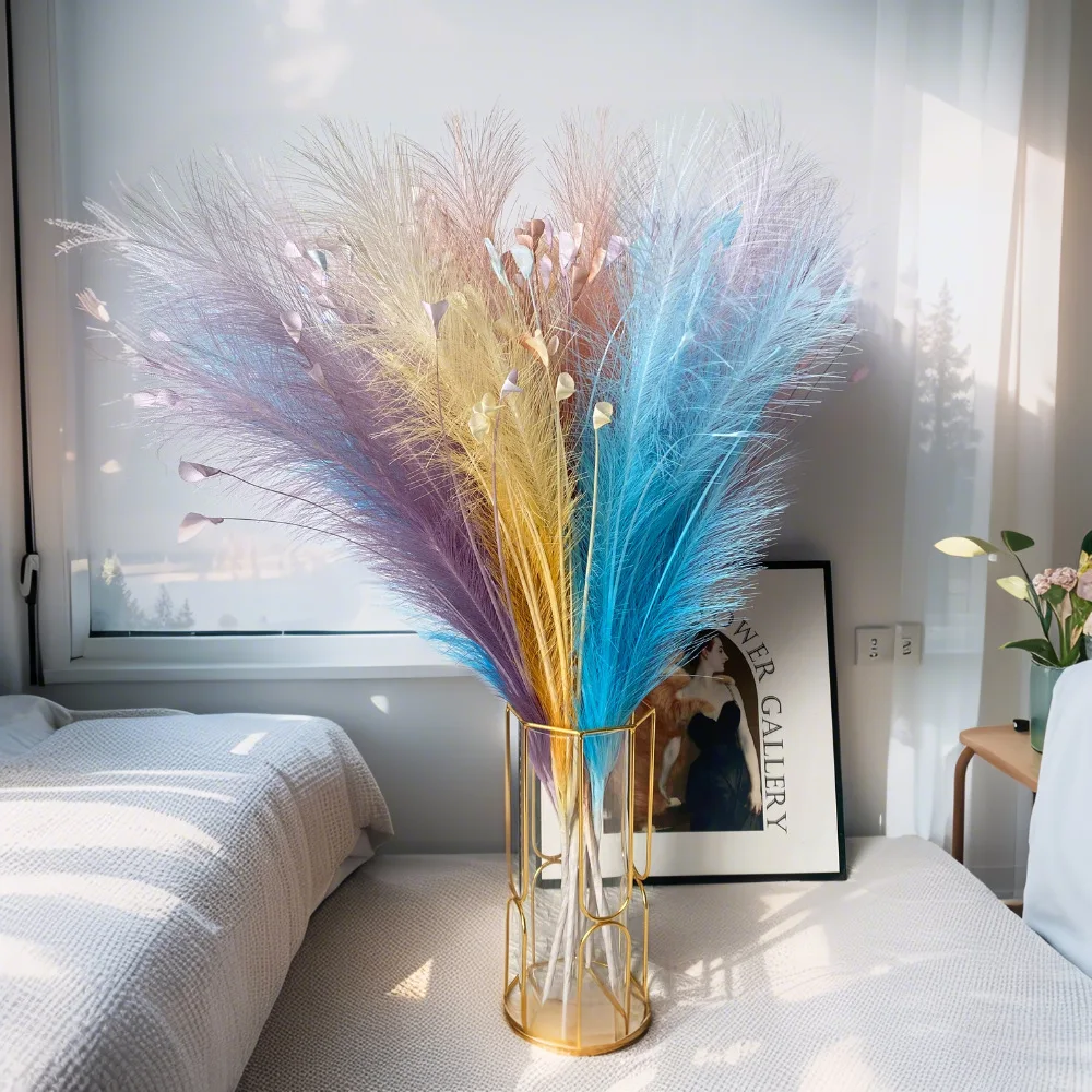 

YeeNanee 5pcs Artificial Pampas Reed Peacock Grass Fake Fireworks Plants for Wedding Flower Arrangements Party Home Decoration