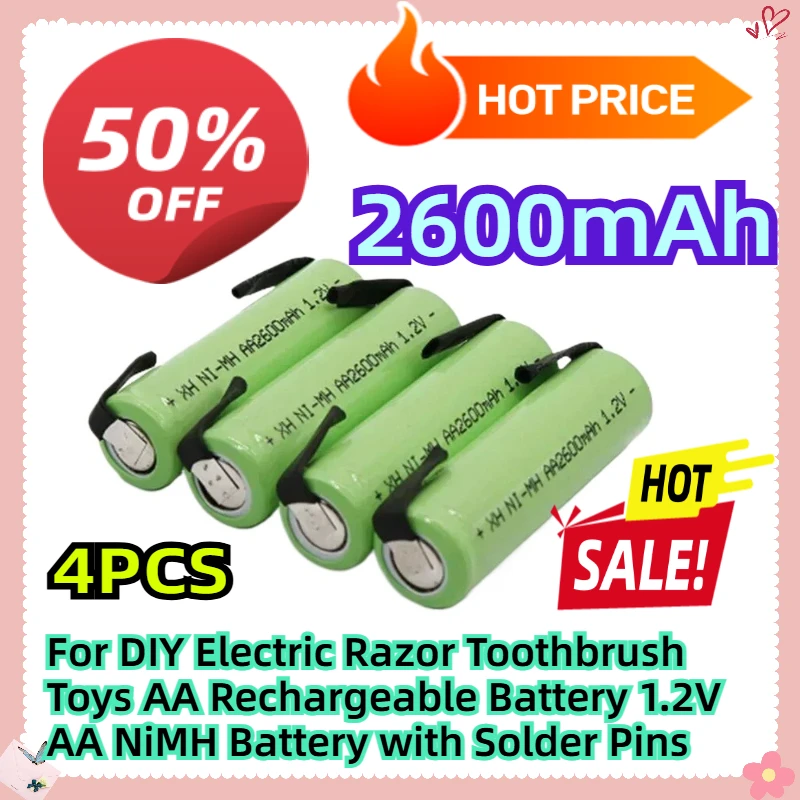 

For DIY Electric Razor Toothbrush Toys AA Rechargeable Battery 1.2V 2600mAh AA NiMH Battery with Solder Pins
