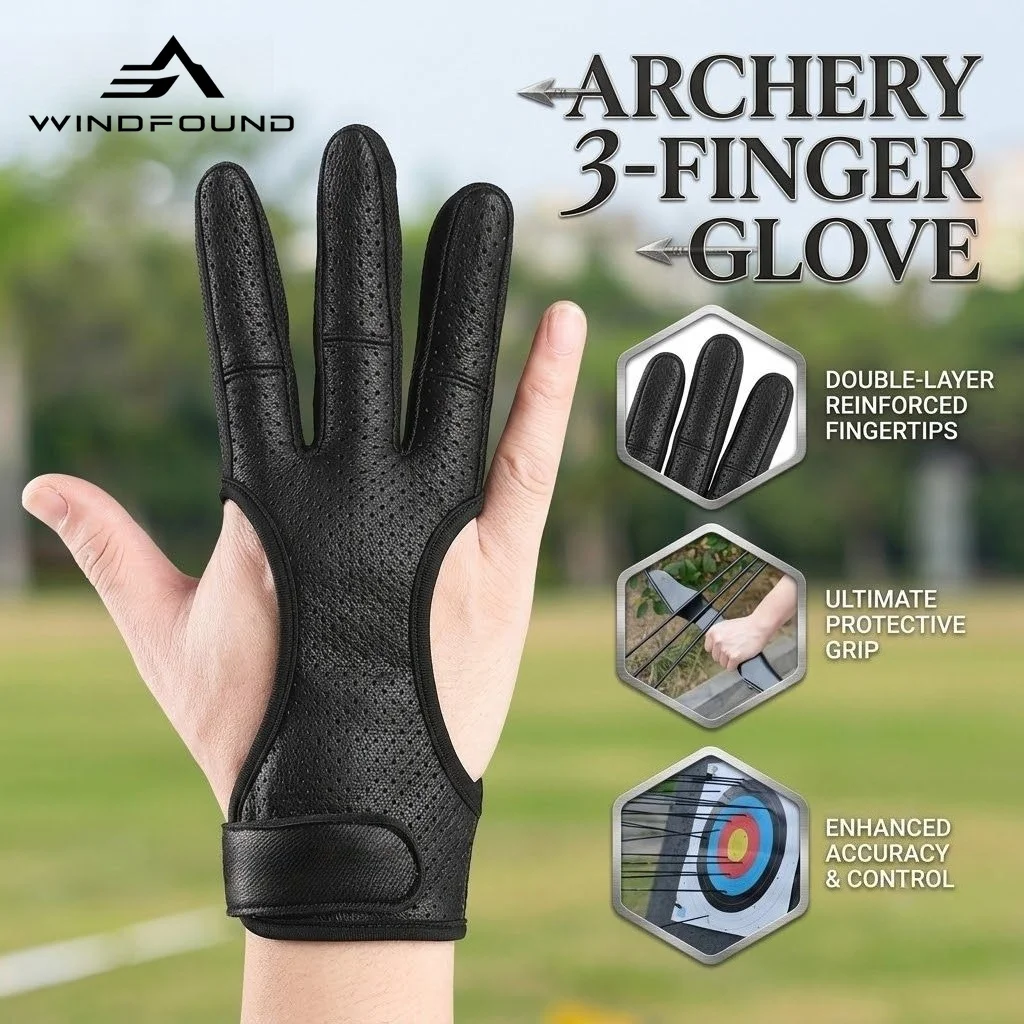 1pc Archery 3 Finger Glove Breathable Nylon Shooting Hand Guard Adjustable Protective Gear for Outdoor Hunting Bow Sports