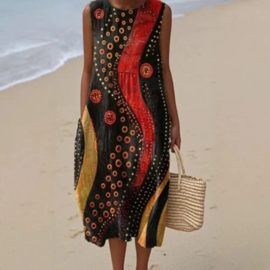 

【New style】European and American - women's dress 2026 summer new style seaside vacation style printed loose beach dress
