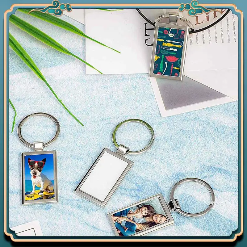 ABJG-48 Pieces Sublimation Blank Keychain Rectangle Metal Heat Transfer Keychain Blank Key Rings For DIY Crafts Supplies