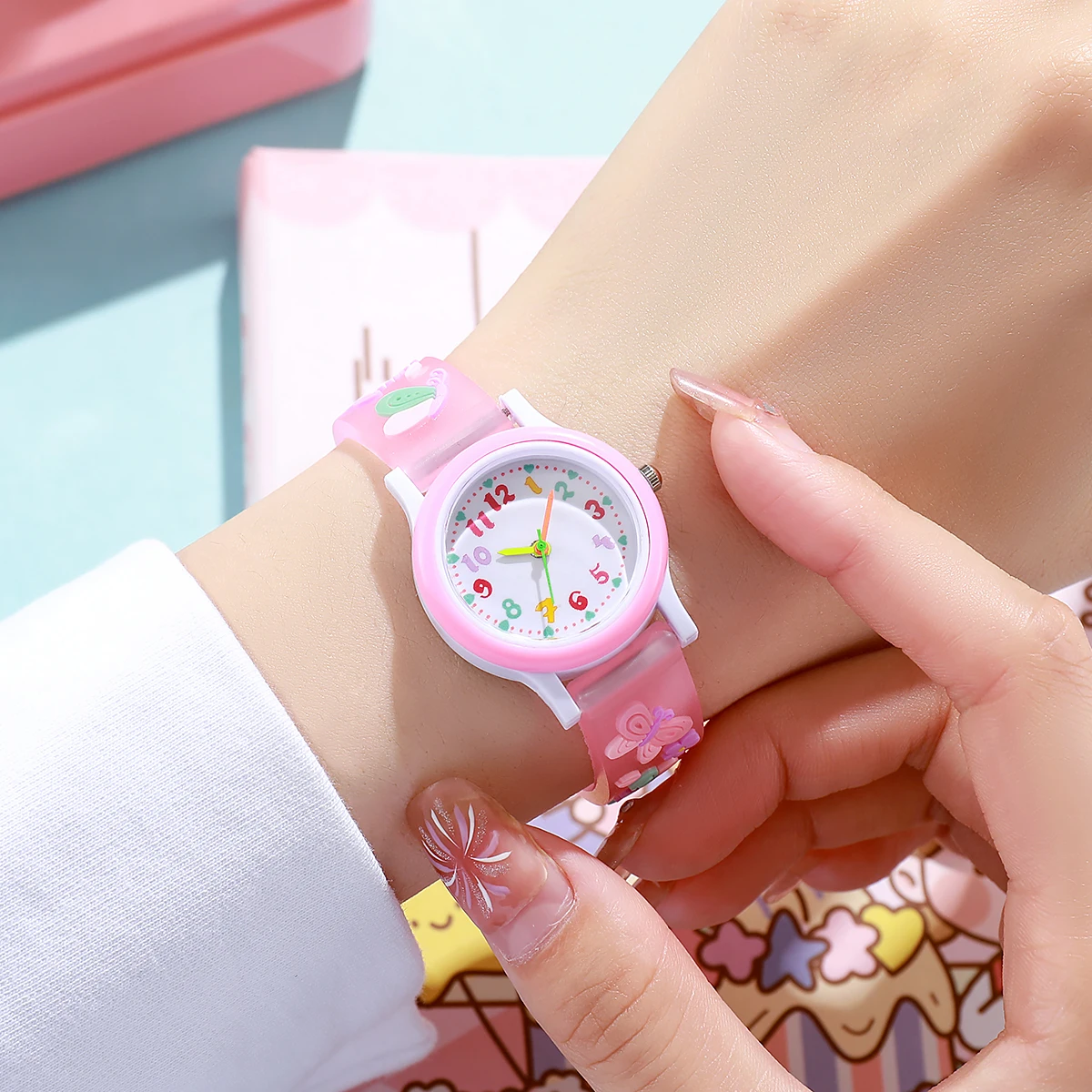 ساعة يد كوارتز للأطفال بقرص دائري ملون على شكل فراشة من السيليكون، مناسبة للارتداء اليومي وCh #2