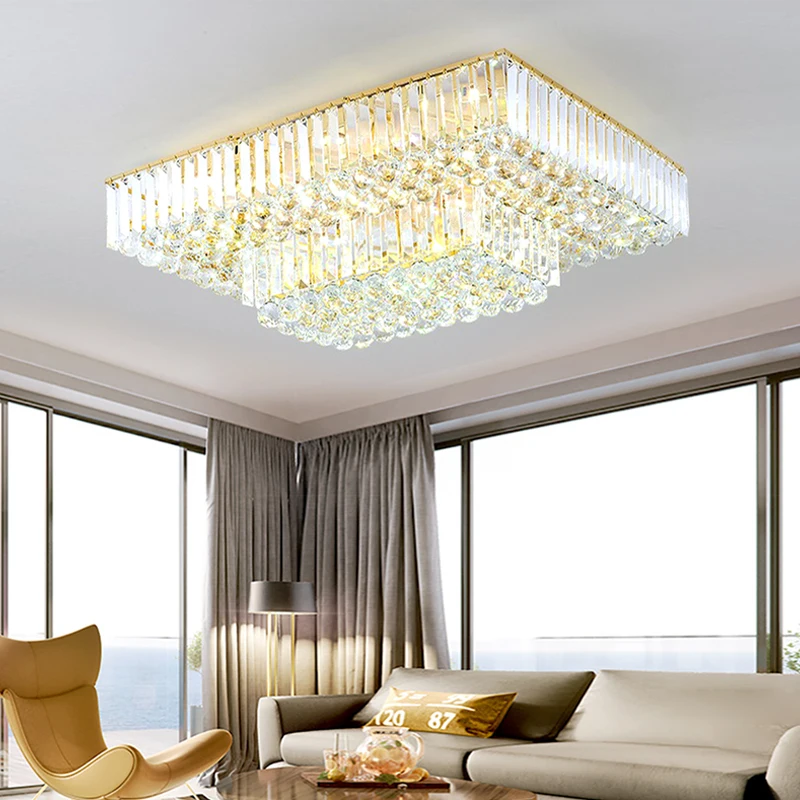 Plafonnier LED rectangulaire en cristal, design moderne, éclairage d'intérieur, luminaire décoratif de plafond, idéal pour un salon, nouveauté 2024