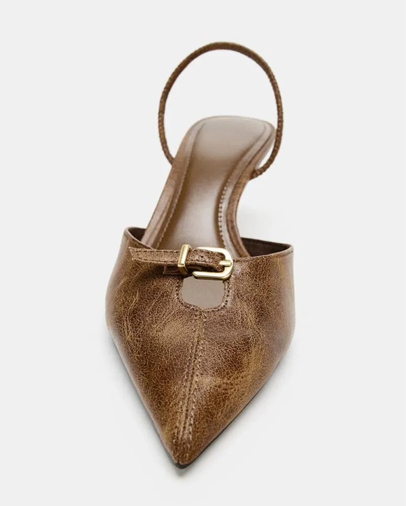 المصممين الفاخرة عالية الكعب للنساء فريدة من نوعها مشبك معدني مجوف تزيين رقيقة صنادل عالية الكعب خمر البني Zapatos De Mujer #3