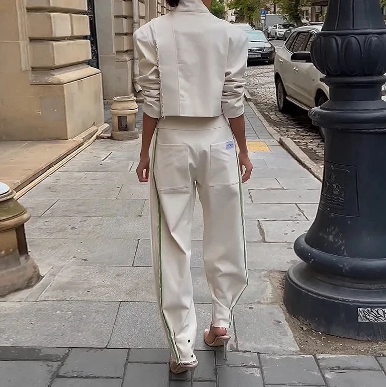 Two Piece Sets for Women 2024 Spring Fashion Button Decor Turndown Collar Long Sleeved Short Suit Top & Temperament Pants Set