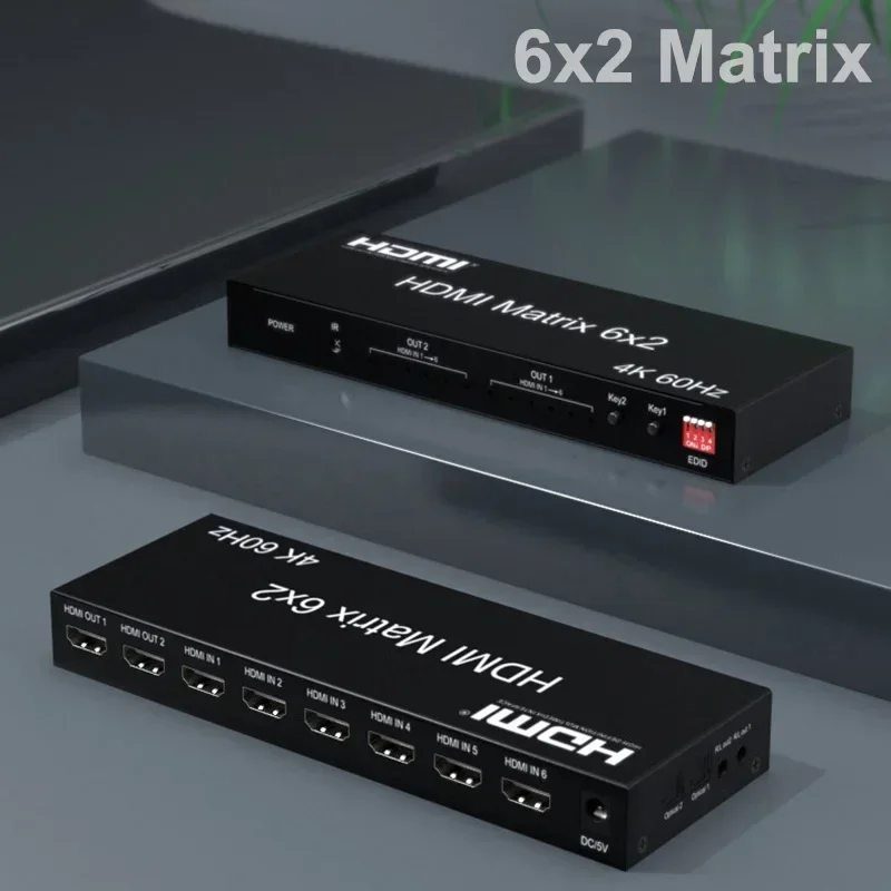 

4K@60hz HDMI 6x2 True Matrix 6 IN 2 OUT HDMI Switch Splitter 4x2 2x2 HDMI Matrix Video Converter for PS4 Camera PC To TV Monitor