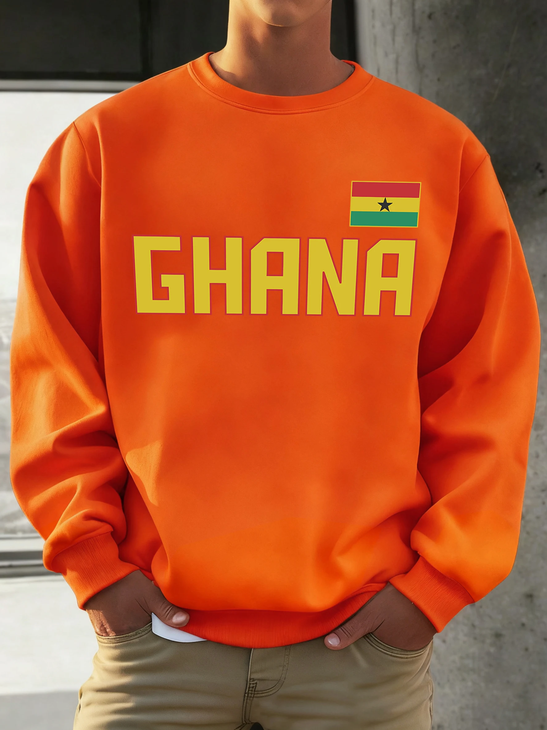 غانا العلم طباعة الرجال Qutumn الشتاء البلوز عادية فضفاض كم طويل كل مباراة الصوف البلوفرات الناعمة س الرقبة للجنسين خمر #1