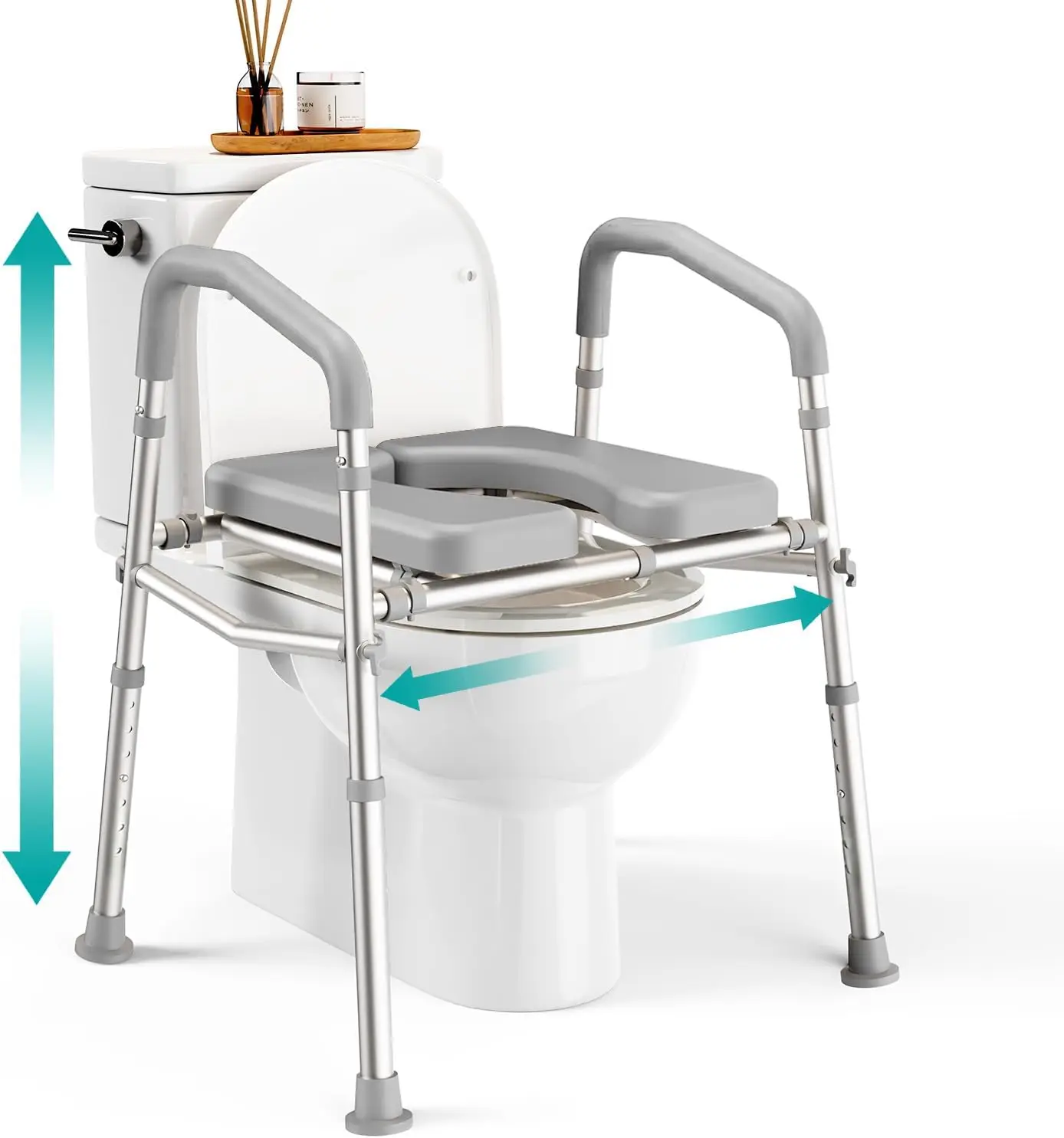 

Adjustable Height & Width Toilet Chair with Arms, Raised Toilet Seat with Handles for Elderly (400lb Capacity, Grey)