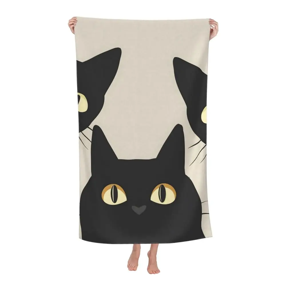 

Пляжное полотенце с изображением черной кошки, милое полотенце с изображением животных, не впитывающее песок, из микрофибры, ультрамягкое, быстросохнущее, впитывающее, легкое, для бассейна