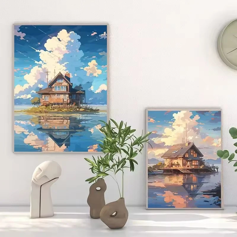 Aestheticism Anime Scenes Posters Sakura Tram Train Ocean View Landscape Prints Canvas Painting Wall Art Picture for Home Decor