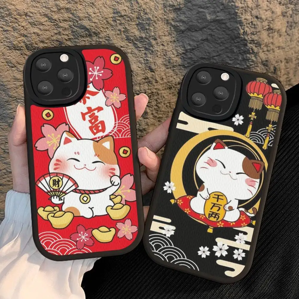 

Maneki Neko Lucky Money Cat Phone Case Hard Leather For IPhone 16 15 14 13 12 Mini 11 14 Pro Max Xs X Xr 7 8 Plus Fundas