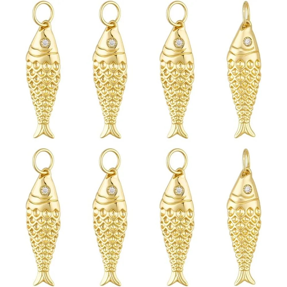 

8Pcs Brass Fish Charms Sea Animal Fish Shaped Pendants for DIY Bracelet Necklace Earrings Jewelry Making