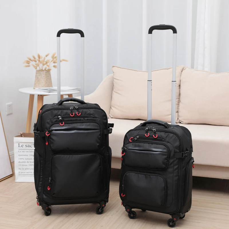 Maleta negra con ruedas para hombre y mujer, Maleta de viaje con ruedas, Valise, 18, 20 y 22 pulgadas, nueva moda