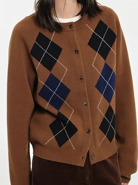 Retro geométrico redondo ne camere camisola de malha feminina outono inverno thiened longo sve aberto cardigan macio solto ajuste