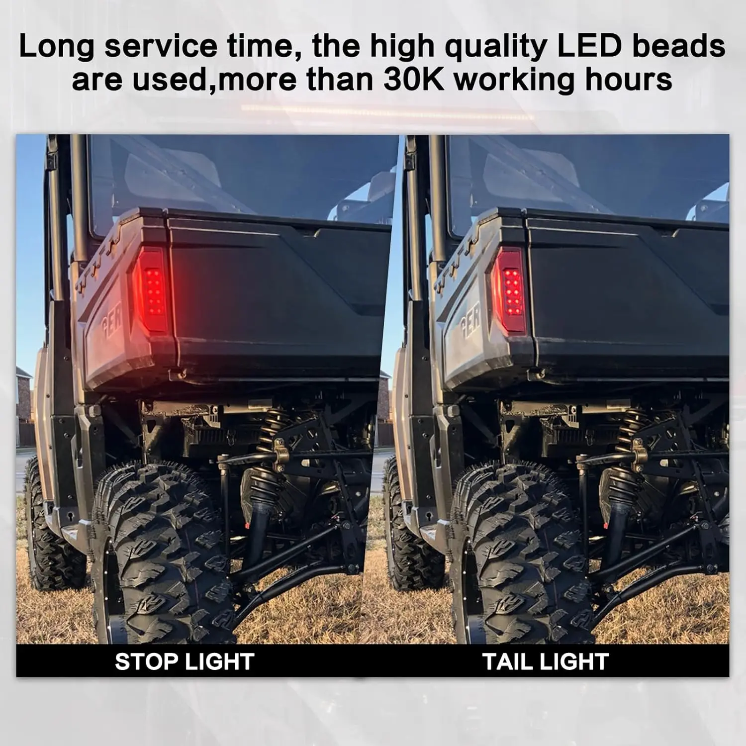 Luces traseras LED UTV para Polaris Ranger 570-1000 2014-2024, luz de freno roja, lente negra ahumada (paquete de 2)
