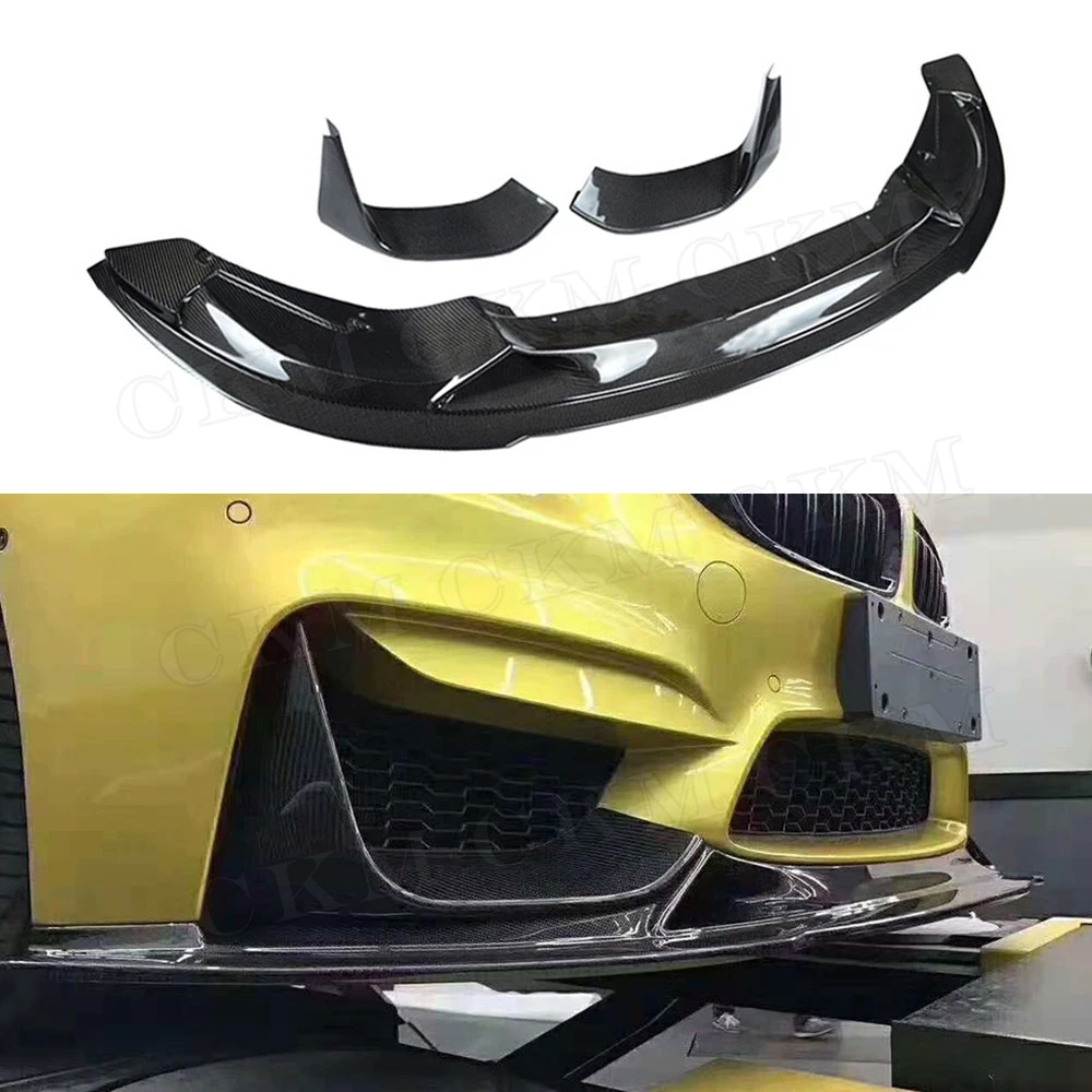 

3 4 Serises Head Bumper Chin Shovel Carbon Fiber Front Lip Spoiler with Splitters for BMW F80 M3 F82 F83 M4 2014-2017 R Style