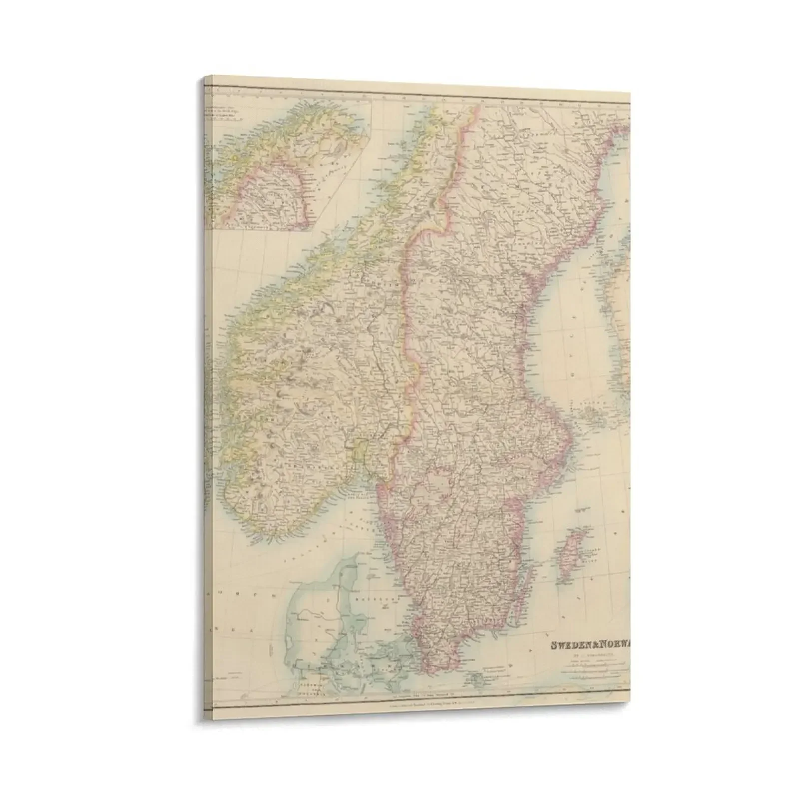 

Vintage Map of Sweden and Norway 1884 Canvas Painting house decorations poster aesthetic Wall posters