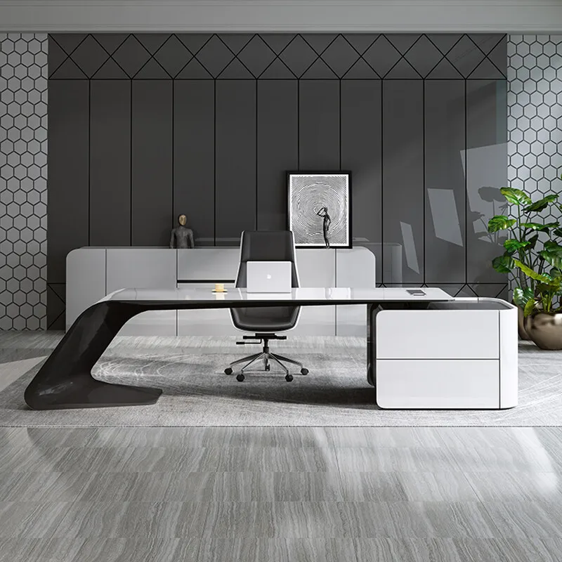 طاولة رئيسية مطلية، مكتب من الدرجة الكبيرة، طاولة الرئيس، مكتب شخصي عصري، طاولة مدير بسيطة وحديثة #2