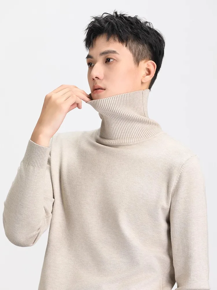 

Men's High Collar Fce Lined Loose Knitted Sweater Thiened Winter Faion Ci Sle Long Sve Crew Ne Top