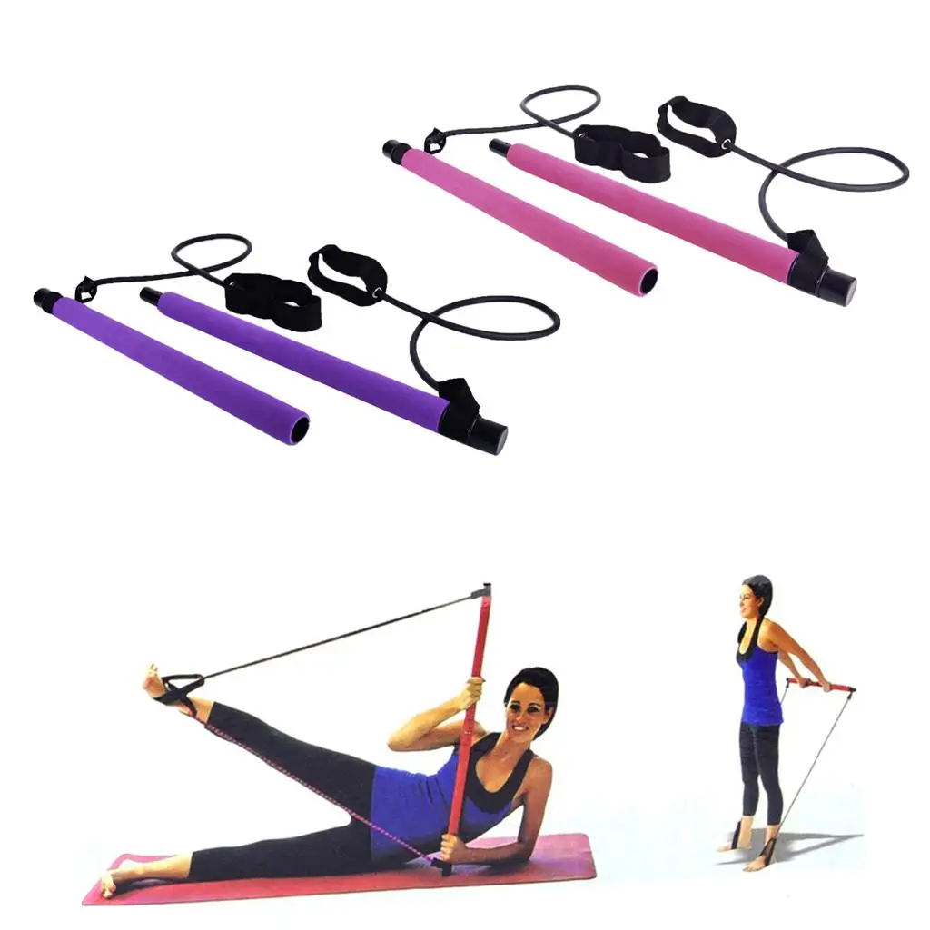 Pilates Bar  Yoga Resistance Band Tube Exercise Stick  Booty Trainer