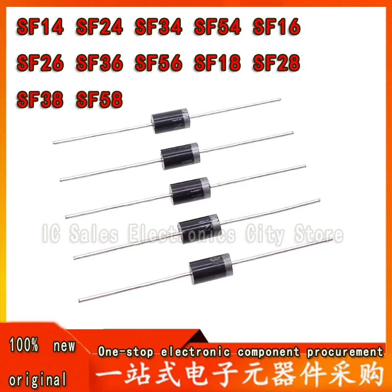 100pcs SF14 SF24 SF34 SF54 SF16 SF26 SF36 SF56 SF18 SF28 SF38 SF58 DO-41 DIP super fast recovery diode 400 600V 1A 2A 3A 5A