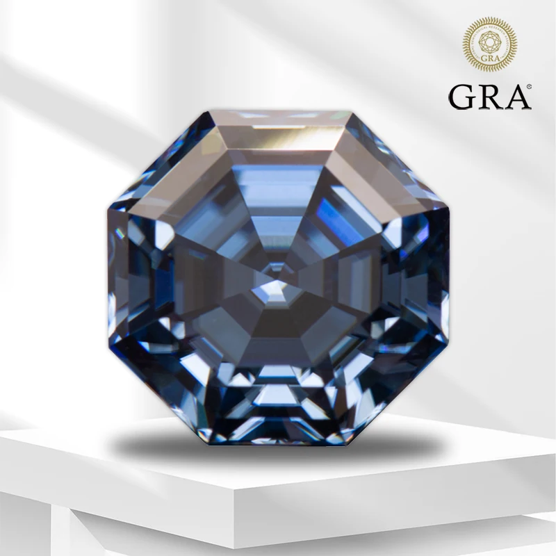 

Moissanite Gemstone Octagon Shape Primary Color Royal Blue GRA Certificate Lab Grown Diamond for Charms Jewelry Making Materials