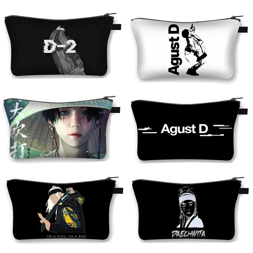 Korean Style AGUST D Cosmetic Case Kpop D2 Daechwita Women Makeup Bag Suga Toiletries Bags Min Yoongi Hip Hop Cosmetic Bags