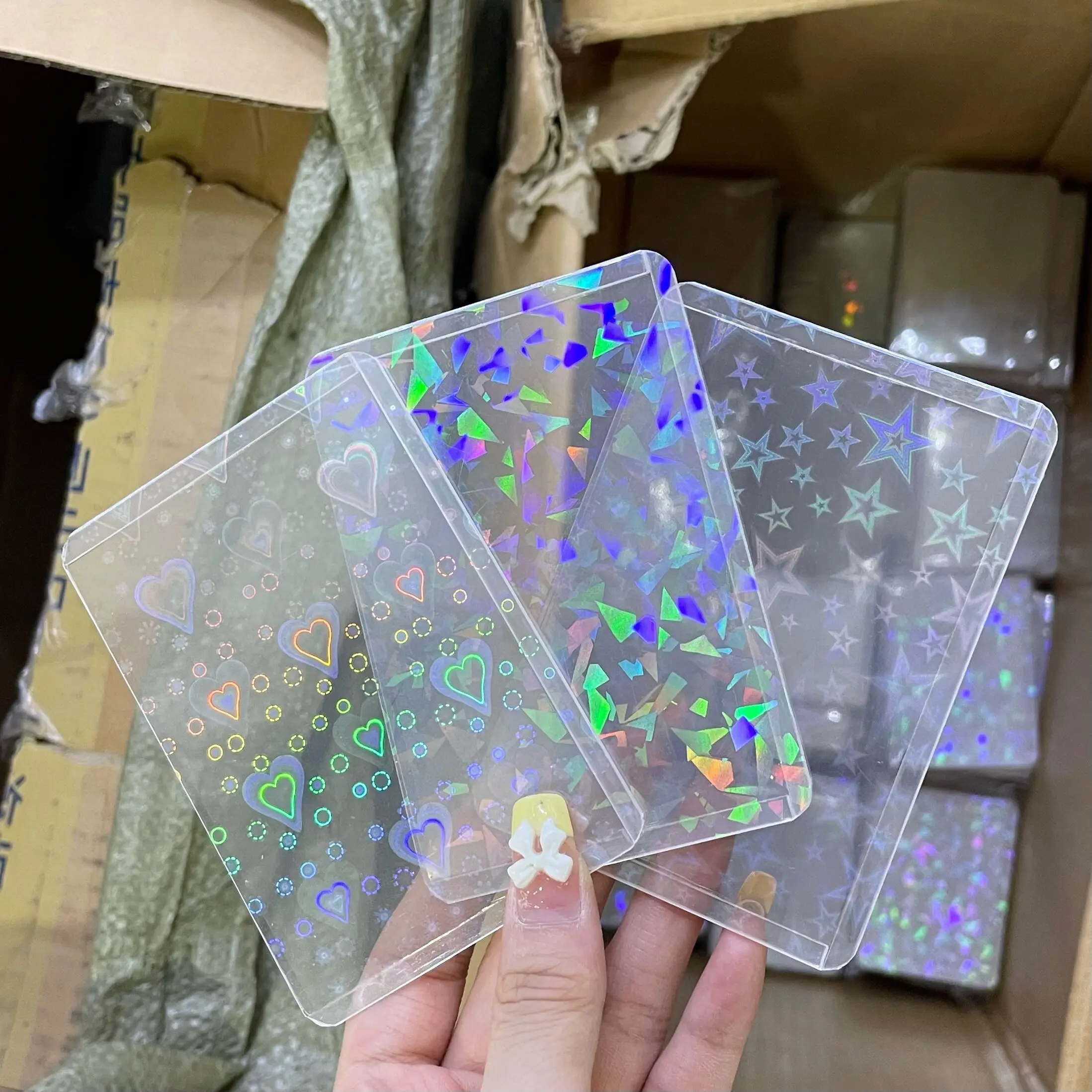 3inch Clear Laser Love Heart Ins Photocard Holder 5PCS Photo Card Sleeves Protective Case Transparent Ins Idol Card Film