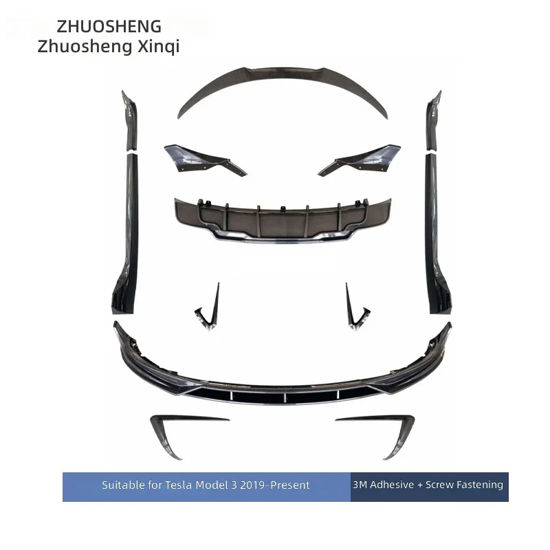 Front and Rear Lip for Tesla Model 3, Side Skirts, Rear Spoiler, Front Canard, FAST Style Body Kit for Model 3 Exterior Upgrade