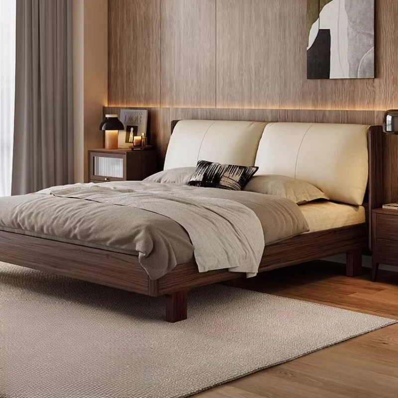 

Retro 1.5m Solid Wood Bed Frame Double Bed Master Bedroom Furniture King Size Elephant Ear Design Full Board Minimalist Style