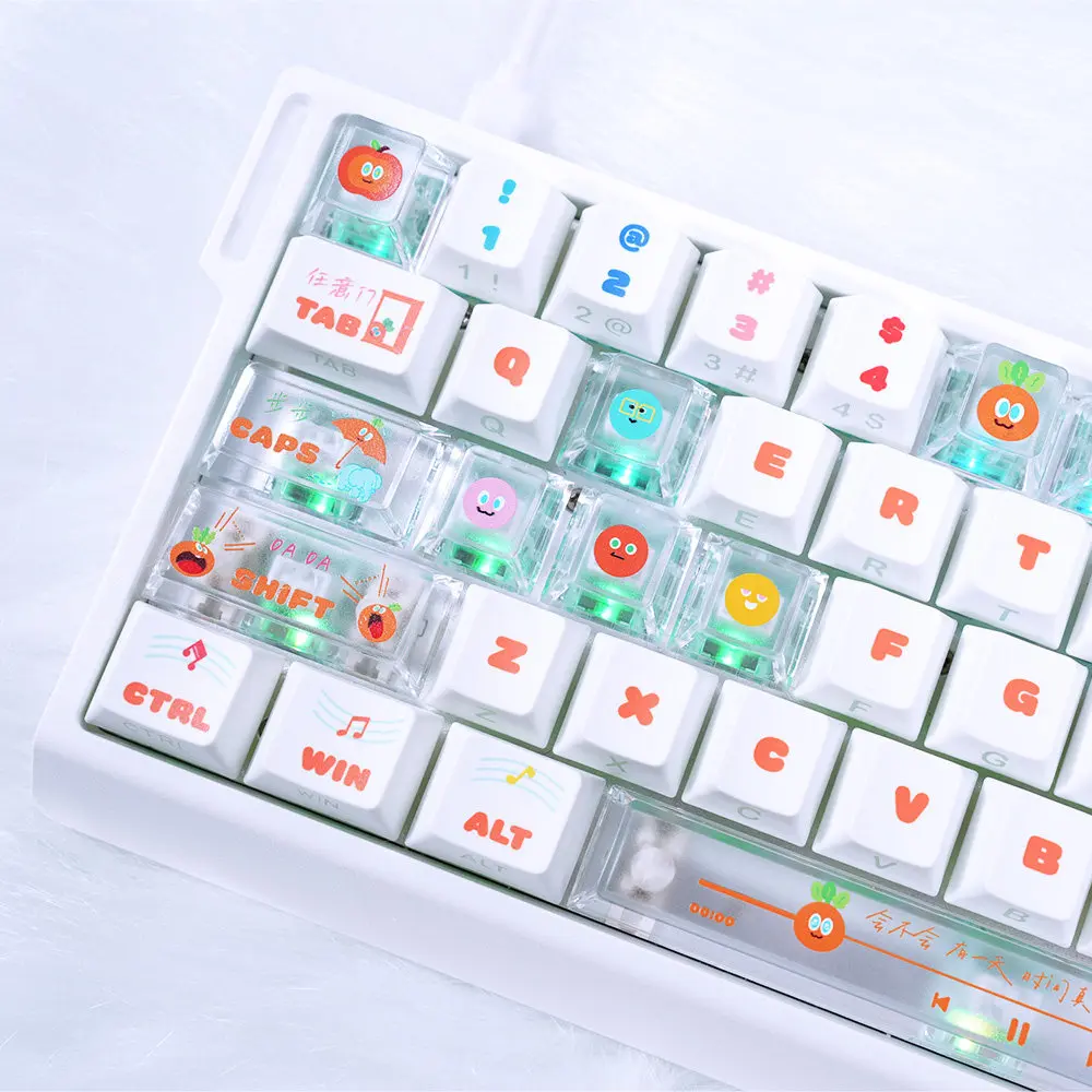 17 клавишных колпачков из PBT с боковой гравировкой, прозрачные, изготовленные методом двойного литья, для механической клавиатуры с переключателями MX, совместимые с раскладкой Alice ISO.