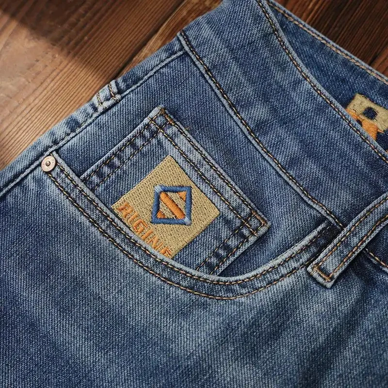 New Summer Arrival 2026 Men's Blue Embroidered Pattern Jeans, Thin, Stretch, Slim Fit, Latest Trend Style, Denim