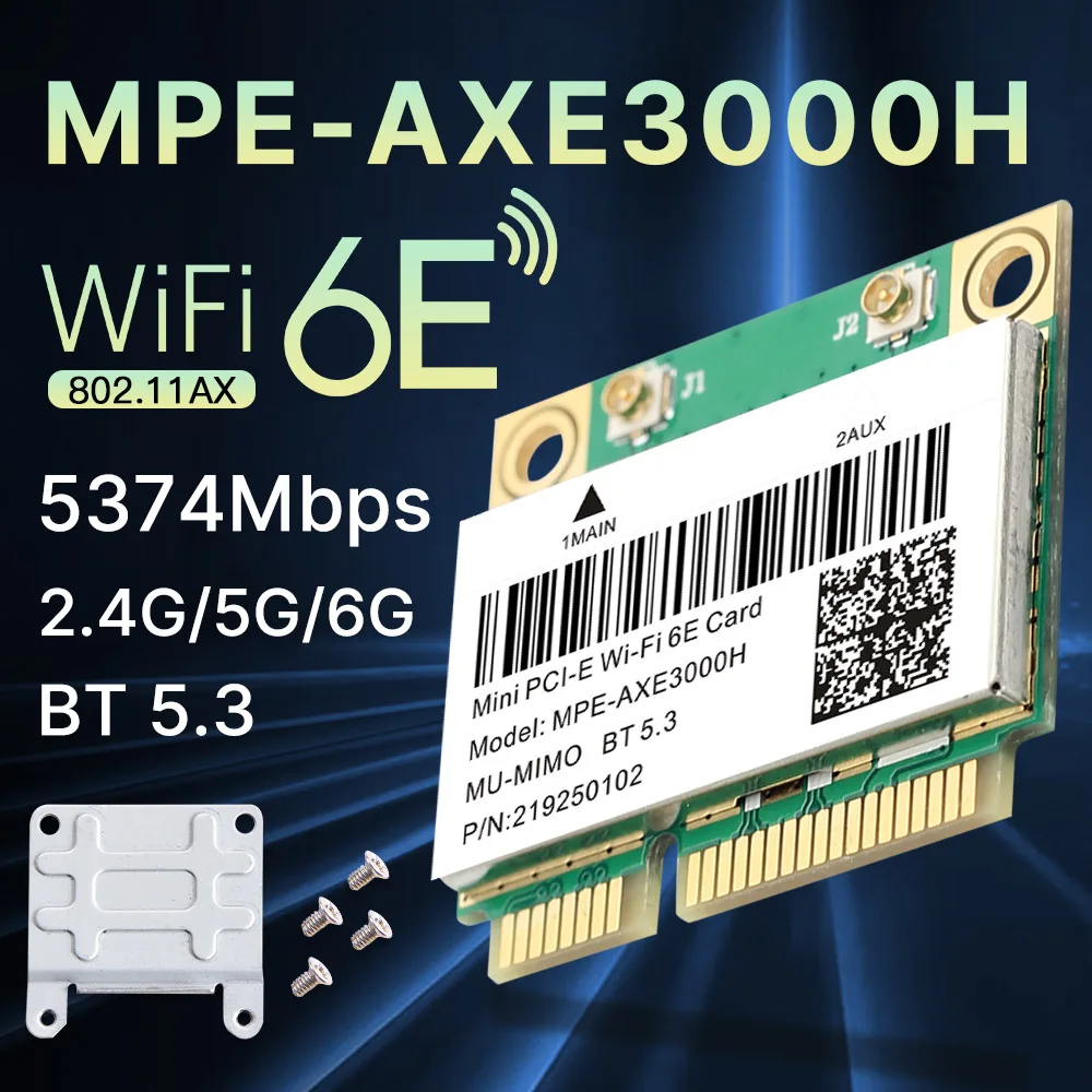 WiFi 6E 5374Mbps Wireless Mini PCI-E WiFi Card Dual Band 2.4G/5Ghz BT 5.2/5.3 802.11AX Wlan Network Card Adapter For Win10