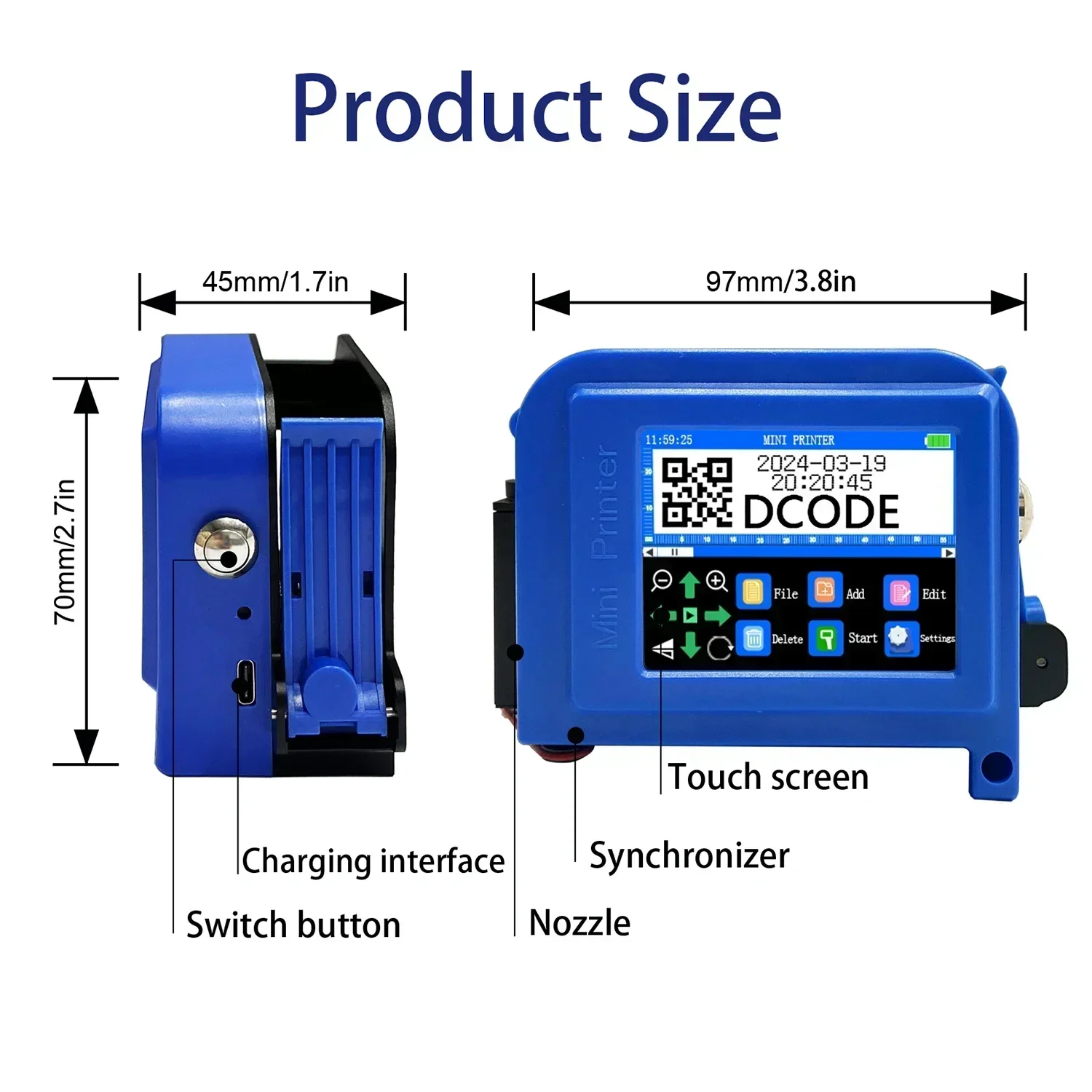 DCODE DC11 25.4 مللي متر/1 بوصة طابعة صغيرة محمولة طابعة نافثة للحبر محمولة غير مشفرة QR الباركود صورة شعار آلة ترميز التاريخ
