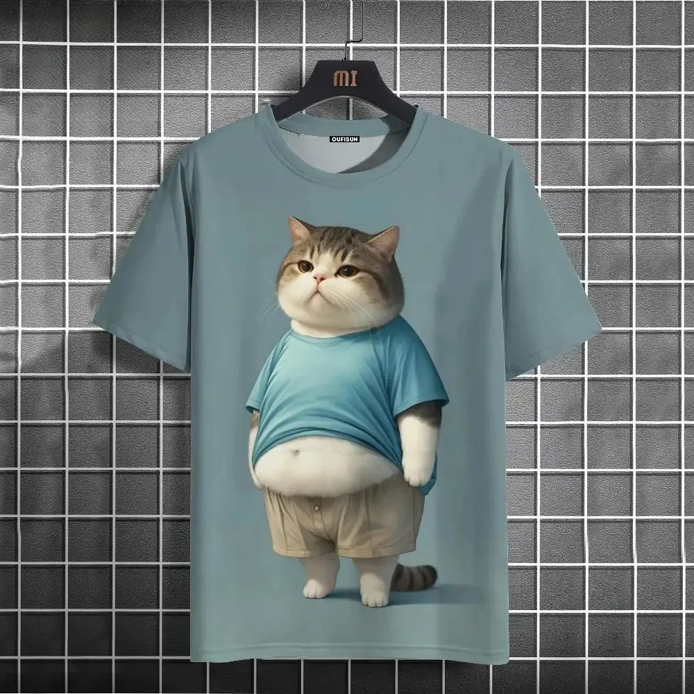 Cute Cat 3d Printed Summer Unisex Short Sleeve T-Shirt Creative Yet Personality O Collar Casual Comfortable Loose Top Shirt