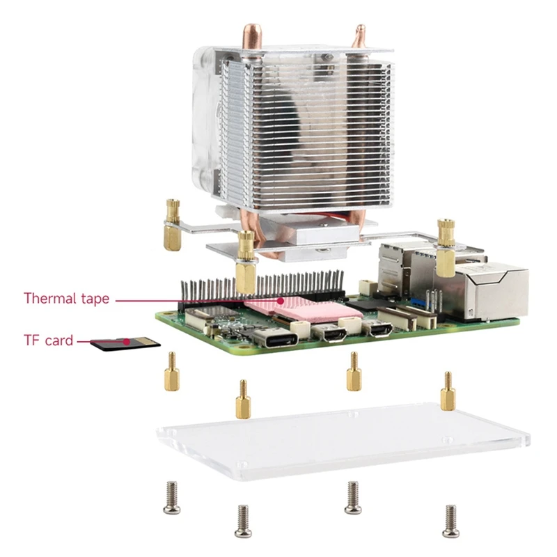 Smart-ICE CPU tour ventilateur de refroidissement Vertical pour Pi 5 Raspberry Pi 5 refroidisseur en forme de U Tube de cuivre ailettes de refroidissement RGB ventilateur de refroidissement