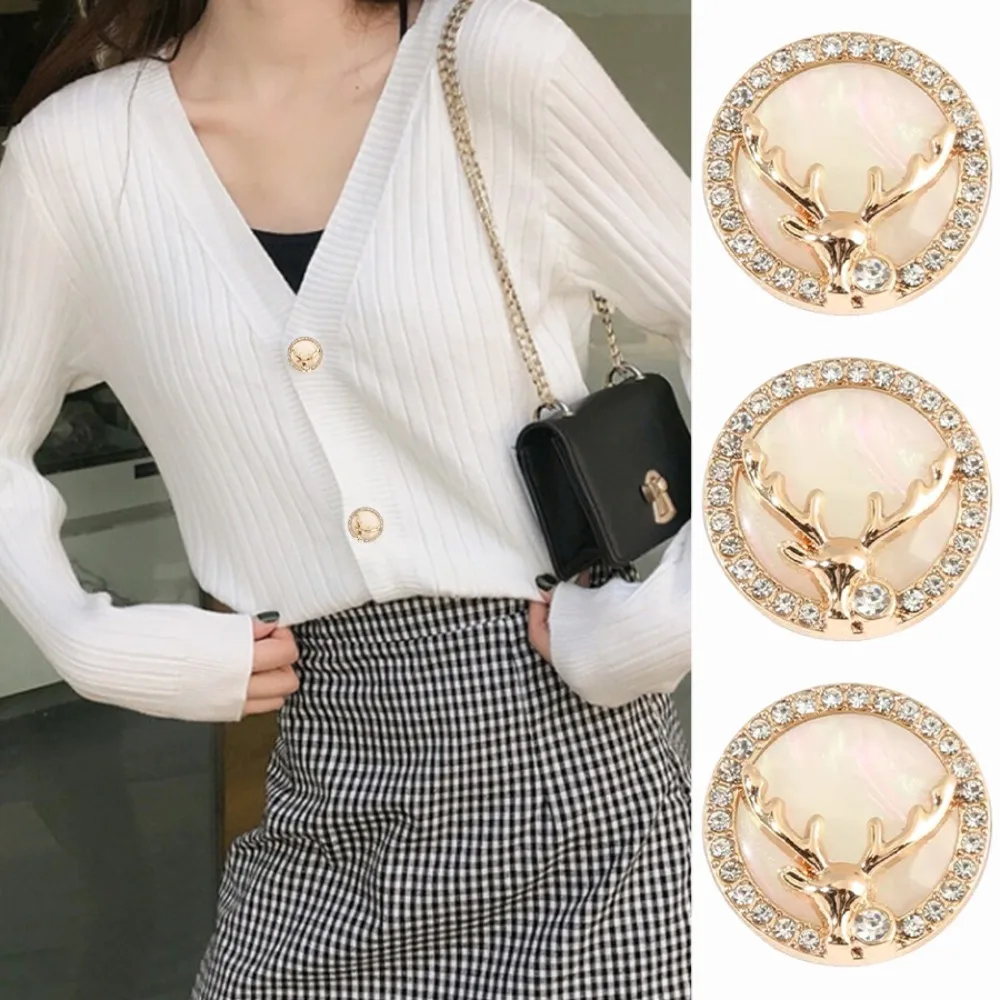 

FCXDG 10pcs Fashion Exquisite High-end Elk Design Diamond-set Metal Buttons Coat Cardigan Suit Jacket Round Decorative Buttons