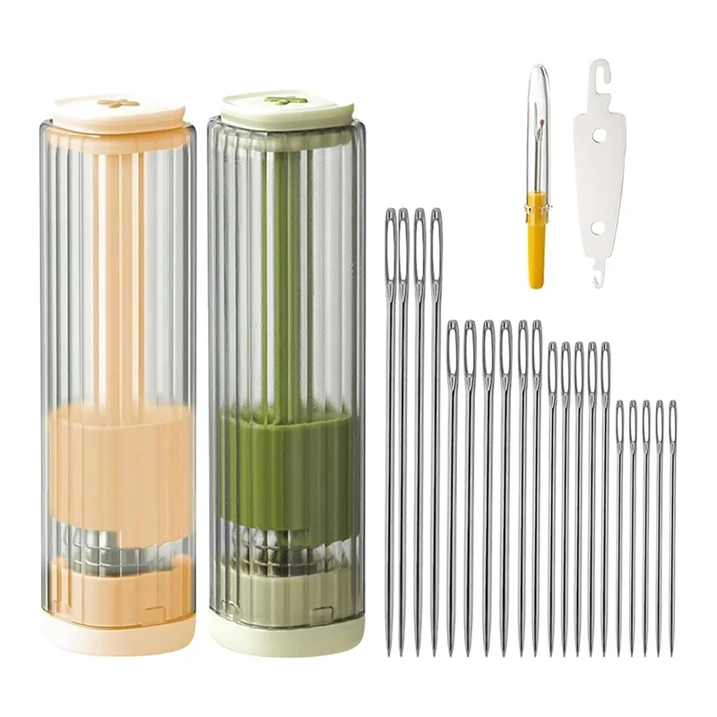 PHFU-иглы с большим ушком и 2 шт. магнитный чехол для швейных игл для рукоделия из кожи, идеально подходит для путешествий и быстрой ремонта