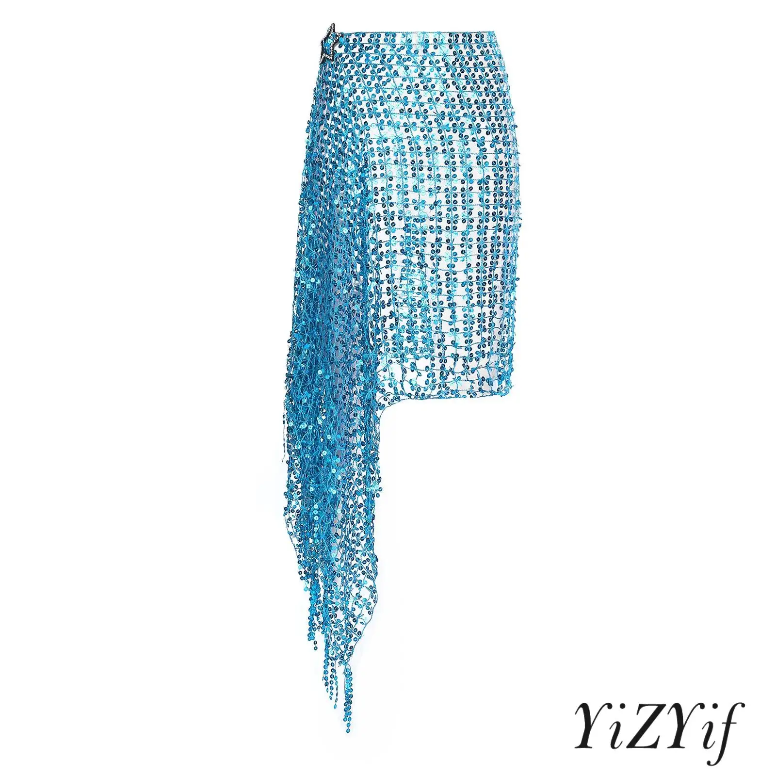 

‌Shiny Hollow-Out Belly Dance Hip Wrap for Womens Self-Tie Sequin Scarf with Clip for Stage Shows Latin Salsa Dance Competitions
