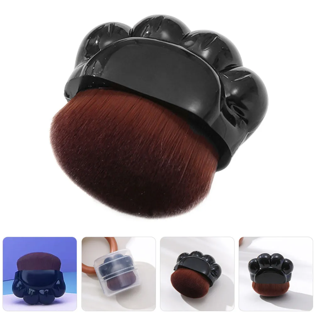 Pinceau à maquillage Cat Paw à manche court et tête plate pour fond de teint liquide, poudre et blush, poils synthétiques doux, pinceau visage de voyage