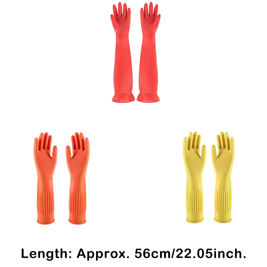 1 Pair Household Long Rubber Gloves Tools Industrial Glove Pink Free Size