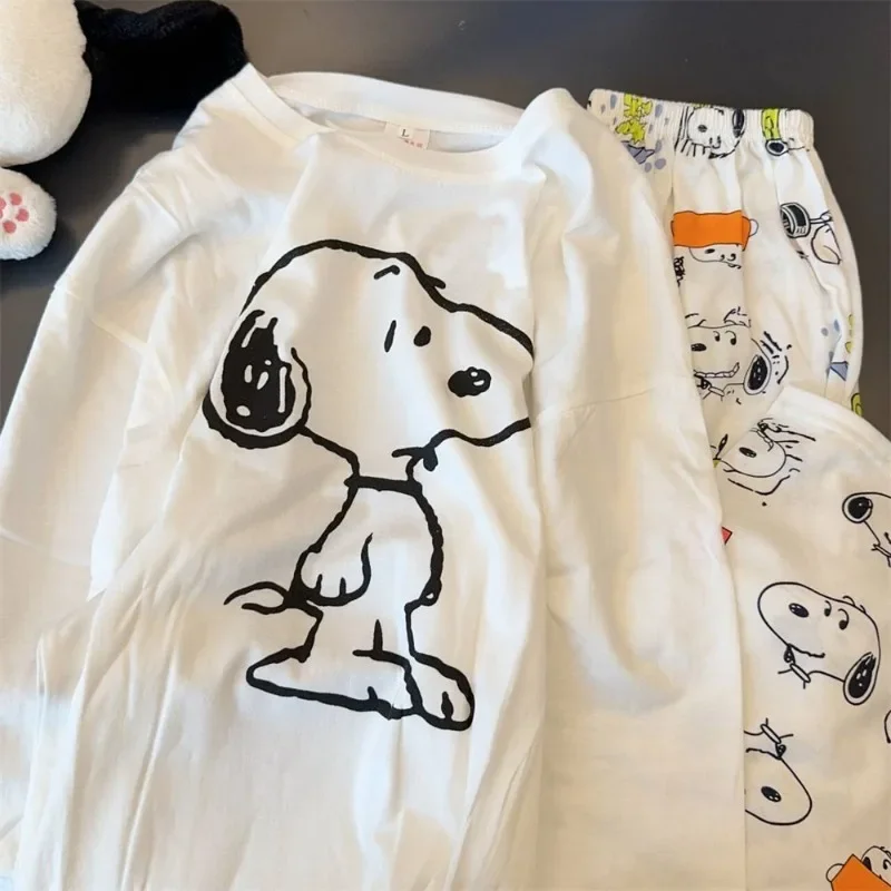 New Cartoon Cute Snoopy Pajama Set Spring and Autumn Cute Casual Round Neck Pullover Long Sleeves and Pants Home Clothes