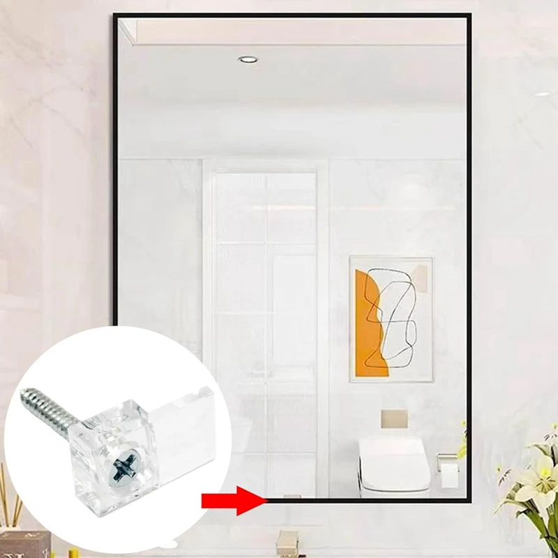 ABKP-50Pcs 3/8 clipes de suporte de espelho, clipe de montagem de espelho de plástico transparente, kit de clipes retentores de vidro para espelho fixo