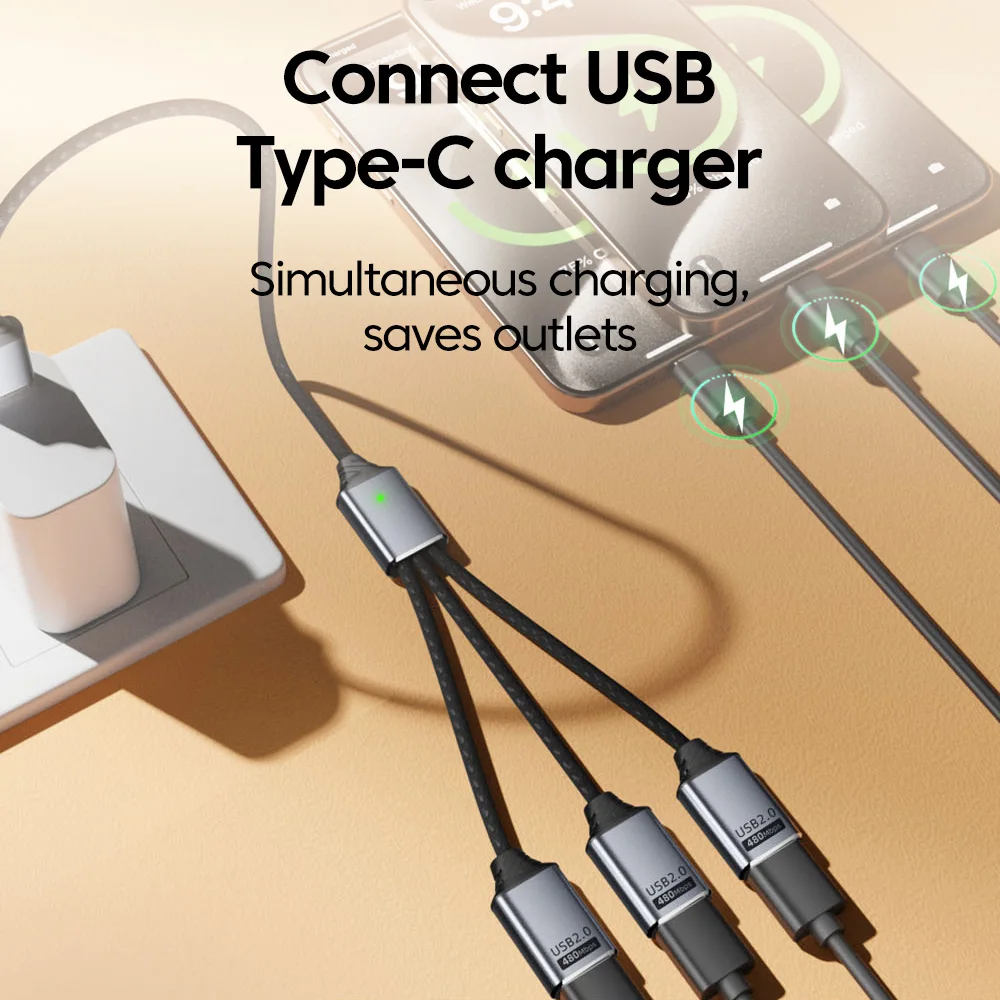 Kabel Ekspansi Pemisah 3Port USB Ke 3USB Betina/Tipe-c Ke 3Tipe-c Adaptor 3-In-1 HUB OTG Konektor Transfer Data Pengisi Daya